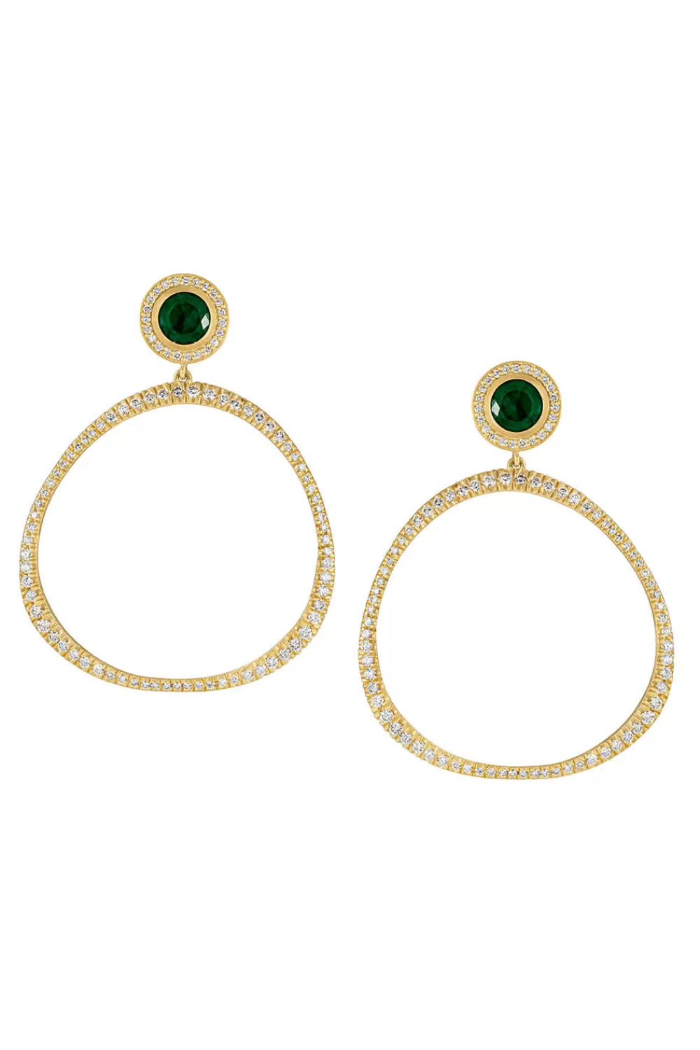Woman Sandy Leong Fine Jewelry | Diamond Pave Origin Hoops With Emerald And Diamond Studs