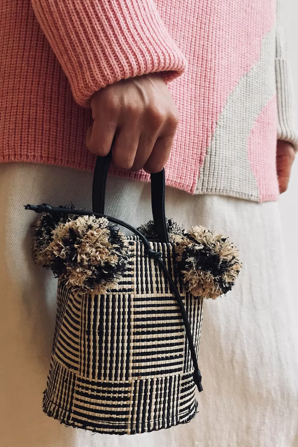 Woman Edun Bags | Raffia Mini Pom Pom Bag In Bicolor