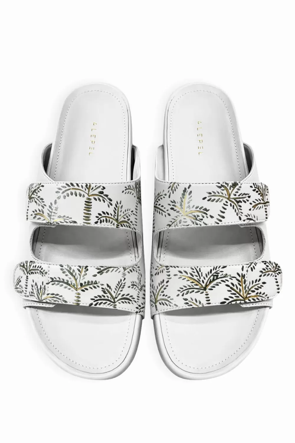 Woman Alepel Shoes | Emerald Abstract Palms White Sandal