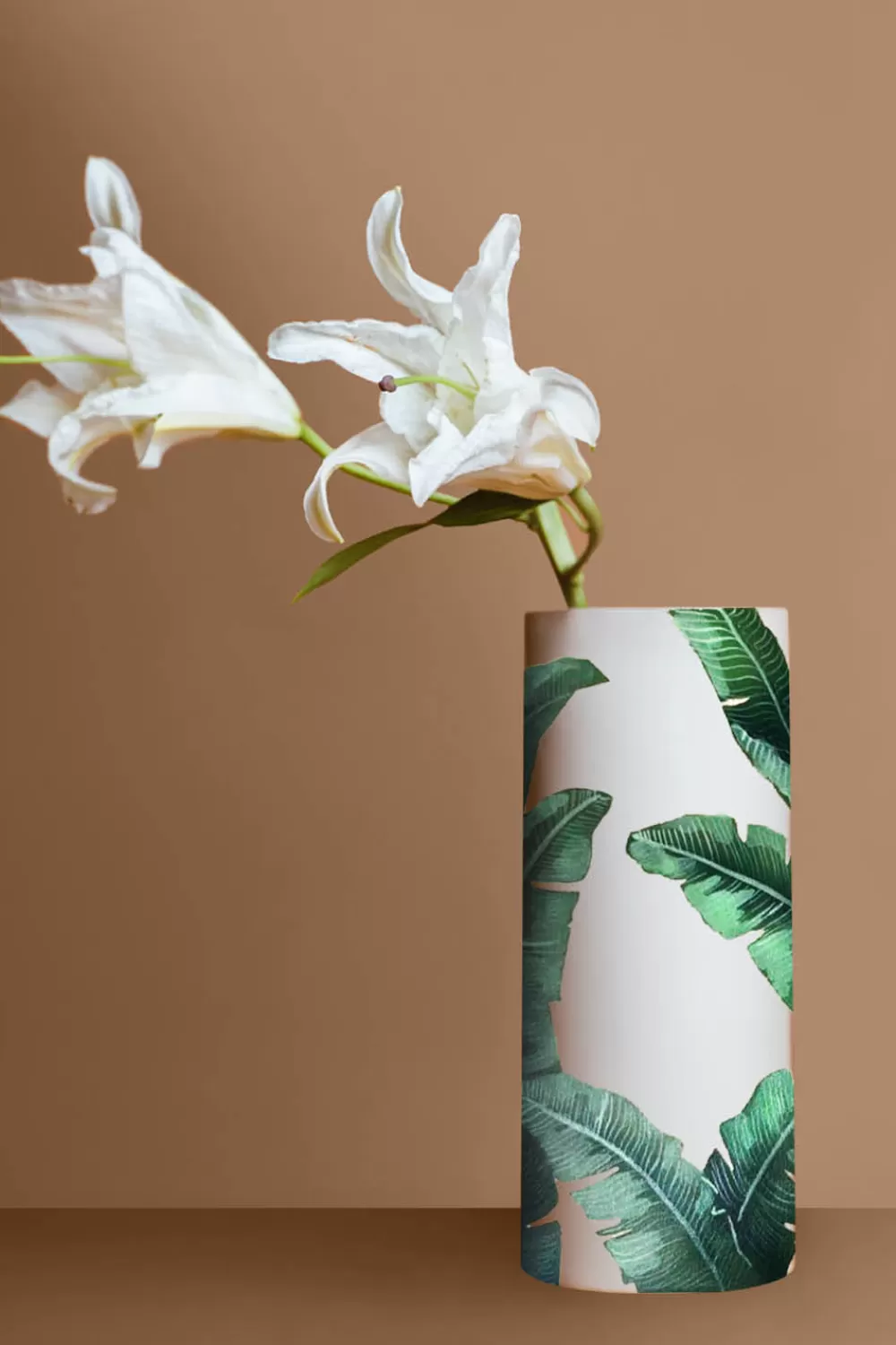 Woman Alepel Furniture | Green Leaves Beige Vase