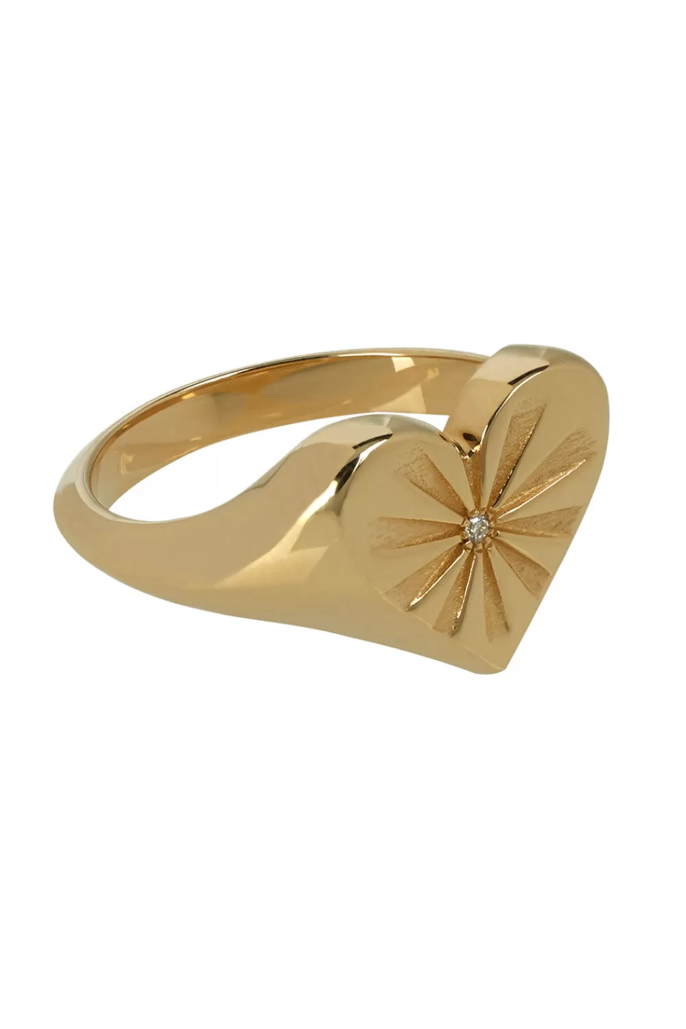 Woman Marlo Laz Fine Jewelry | Heart Pinky Yellow Gold Ring With White Diamond