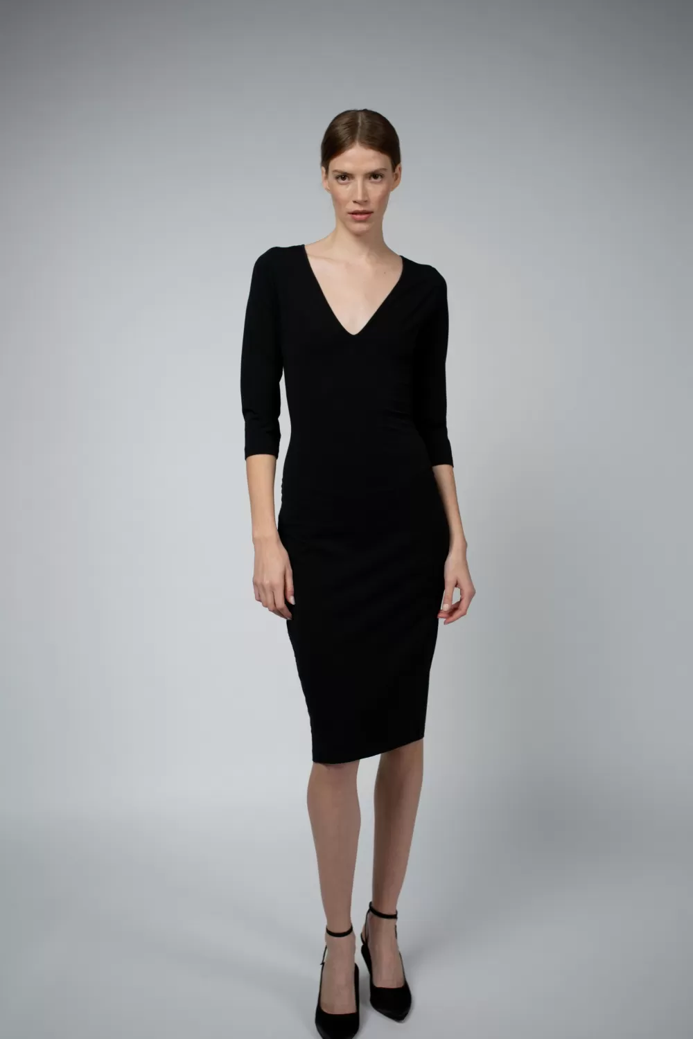 Woman Santicler Dresses | Kiara Organic Cotton V-Neck Dress In Black