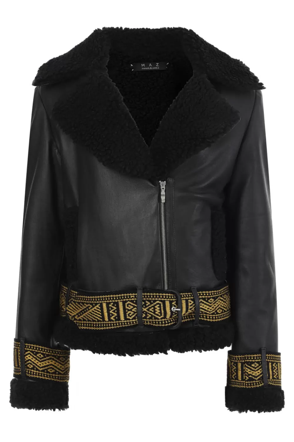 Woman Manuela Alvarez Coats | Leather Chumbe Jacket In Black / Black Gold Handcuffs And Belt