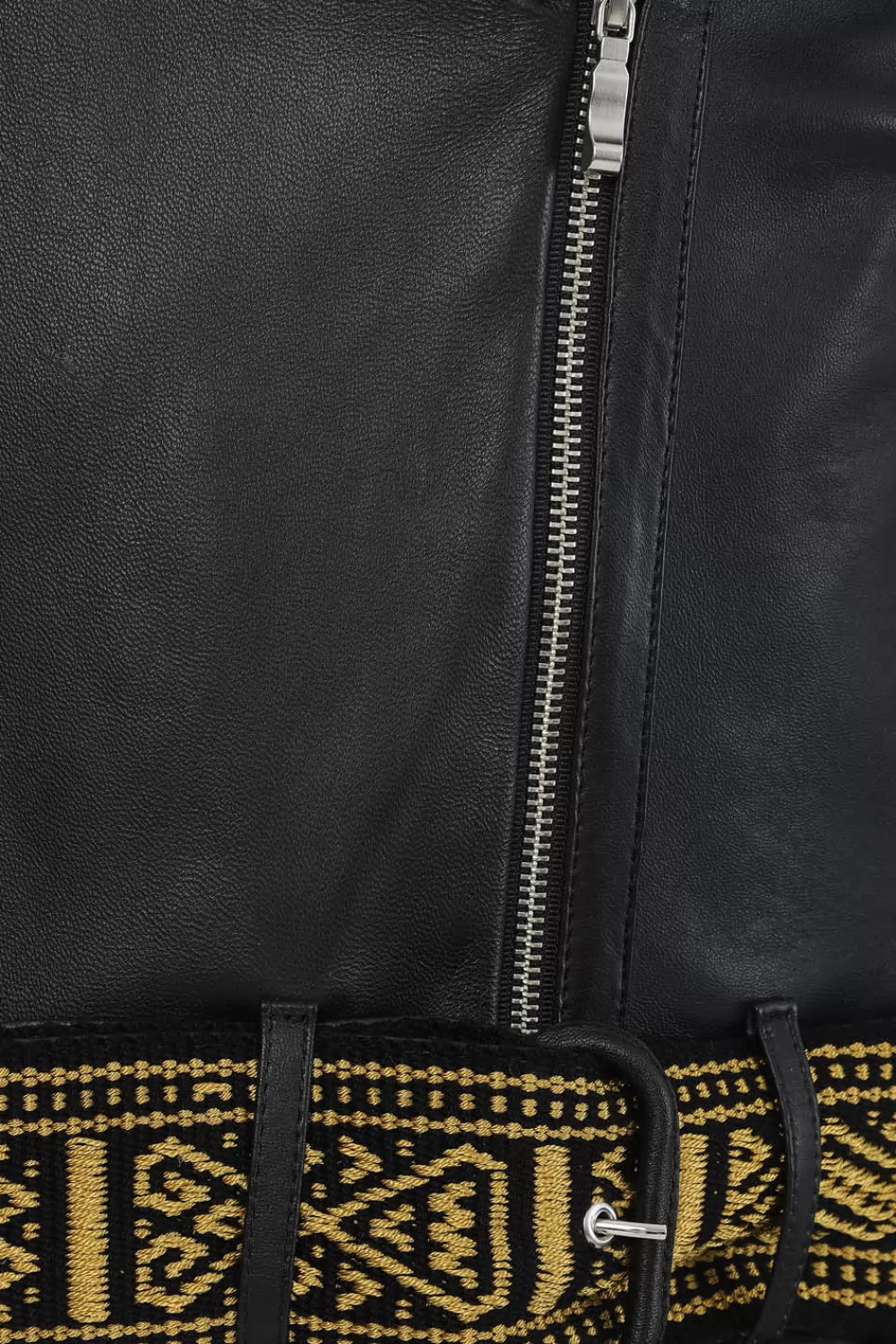 Woman Manuela Alvarez Coats | Leather Chumbe Jacket In Black / Black Gold Handcuffs And Belt