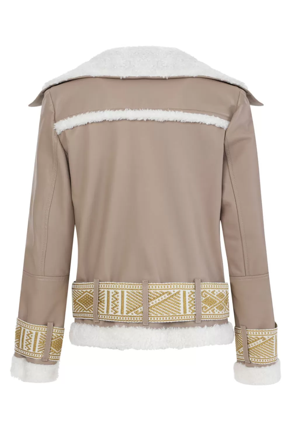 Woman Manuela Alvarez Coats | Leather Chumbe Jacket In Sand / Ivory Gold Handcuffs And Belt