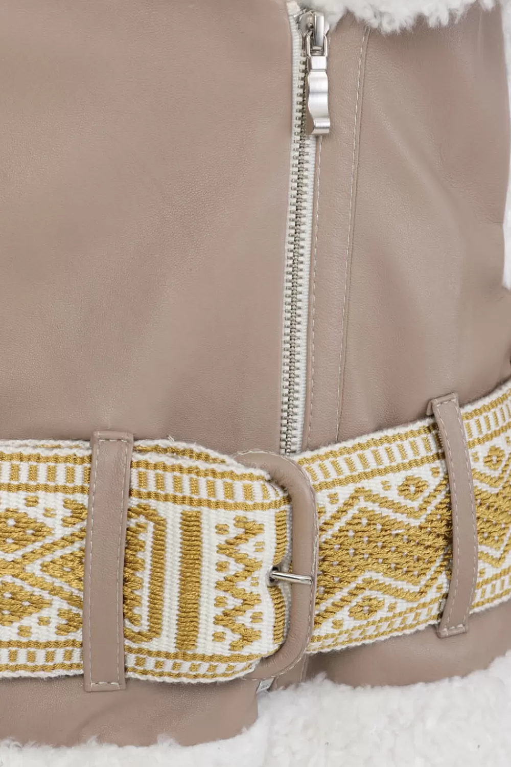 Woman Manuela Alvarez Coats | Leather Chumbe Jacket In Sand / Ivory Gold Handcuffs And Belt