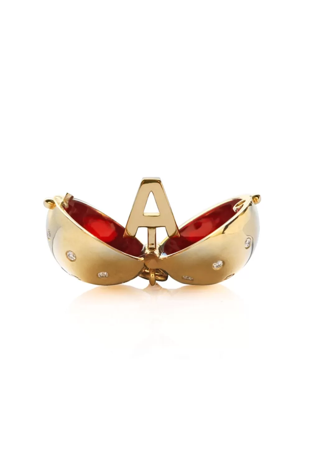 Woman Santo by Zani Fine Jewelry | Letter A Signature Sphere Orb Necklace In 18K Yellow Gold With Diamonds And Red Enamel