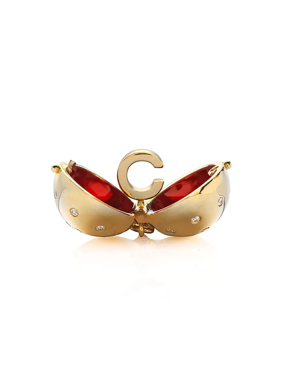Woman Santo by Zani Fine Jewelry | Letter C Signature Sphere Orb Necklace In 18K Yellow Gold With Diamonds And Red Enamel