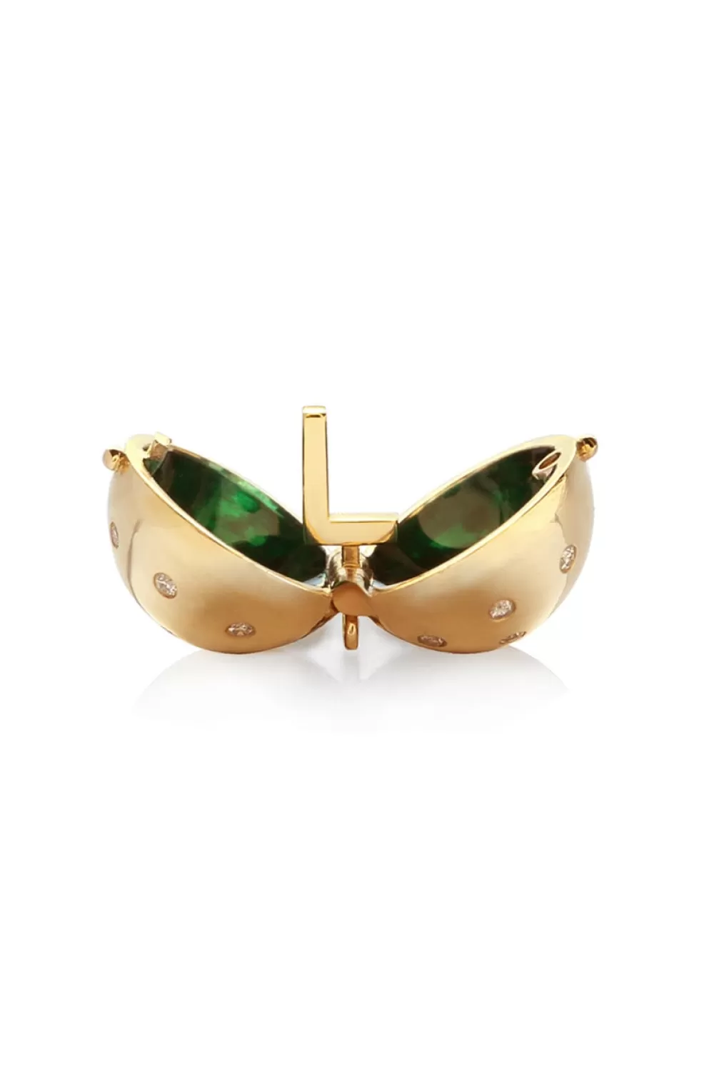 Woman Santo by Zani Fine Jewelry | Letter L Signature Sphere Orb Necklace In 18K Yellow Gold With Diamonds And Green Enamel