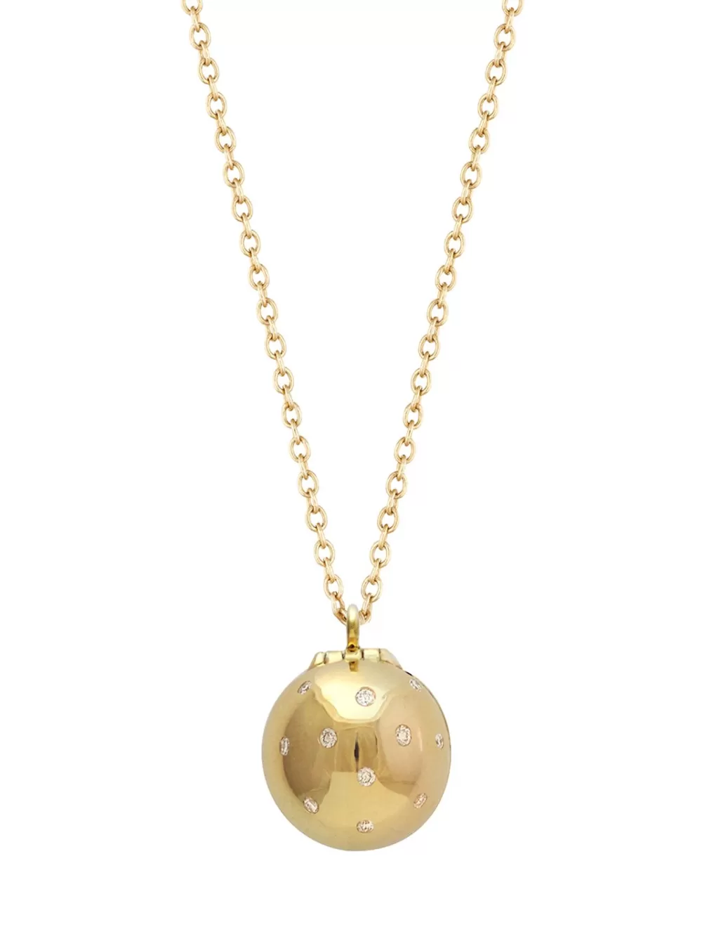 Woman Santo by Zani Fine Jewelry | Letter L Signature Sphere Orb Necklace In 18K Yellow Gold With Diamonds And Green Enamel