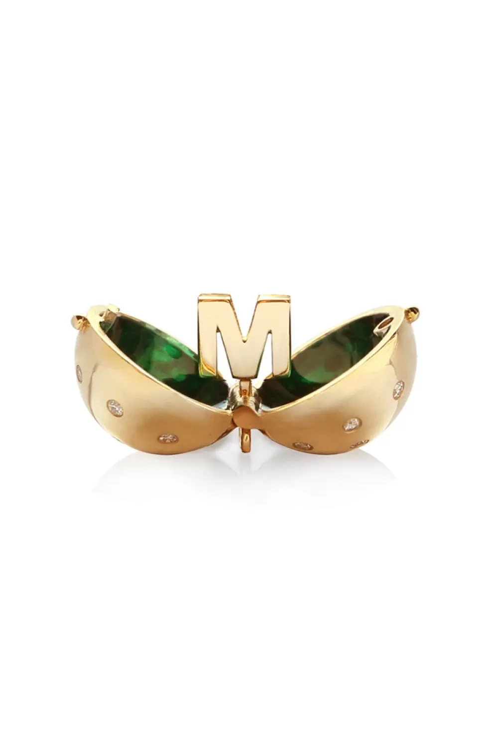 Woman Santo by Zani Fine Jewelry | Letter M Signature Sphere Orb Necklace In 18K Yellow Gold With Diamonds And Green Enamel