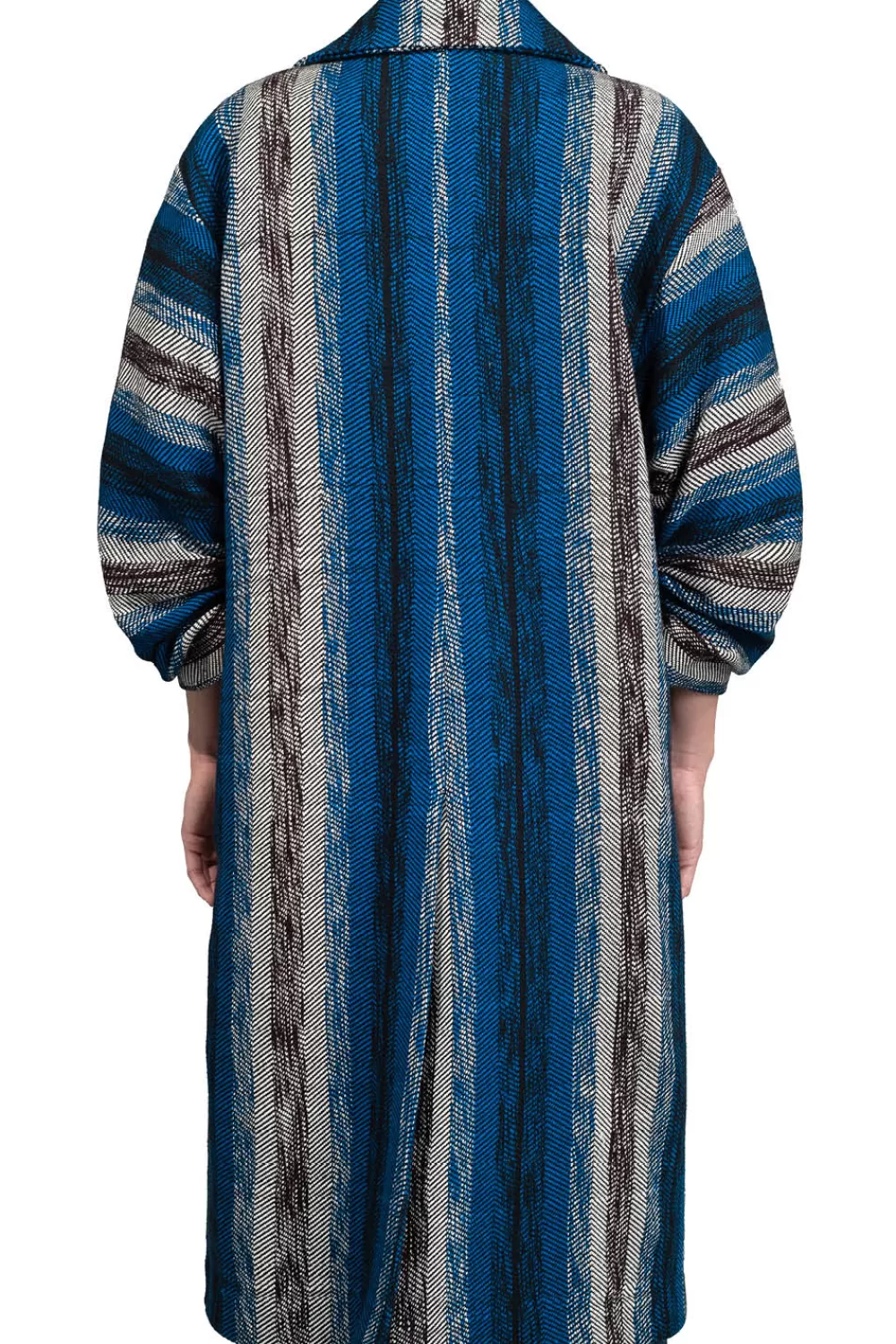 Woman Manuela Alvarez Coats | Moon Stripes Long Coat In Black/Blue/Ivory/Plum