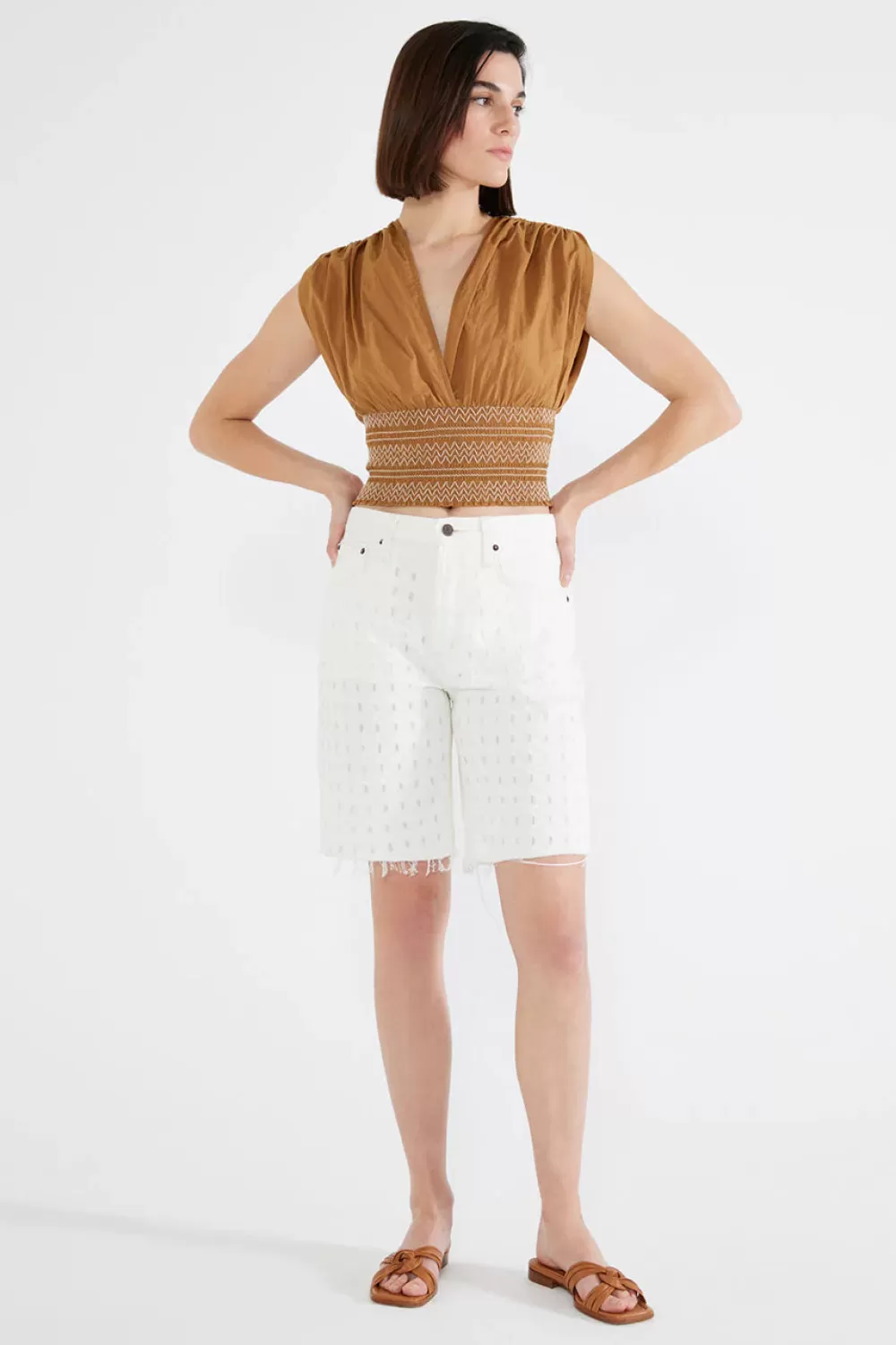 Woman Etica Shorts | Narin Relaxed Long Short - White Laser Vortex