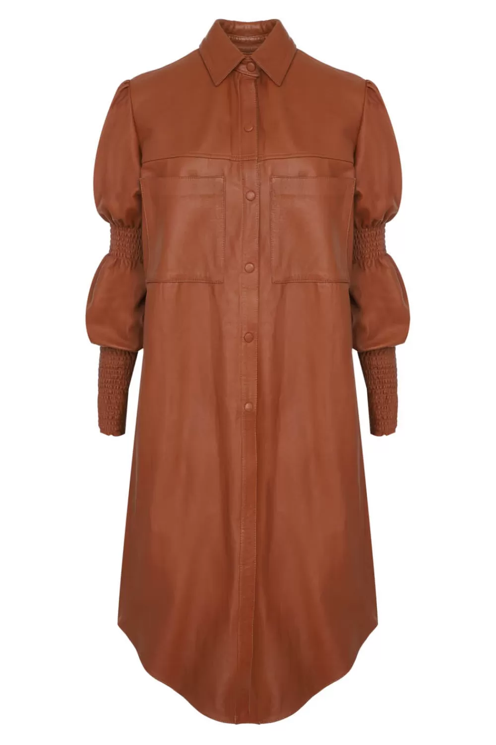 Woman Manuela Alvarez Dresses | Pouf Leather Dress In Caramel