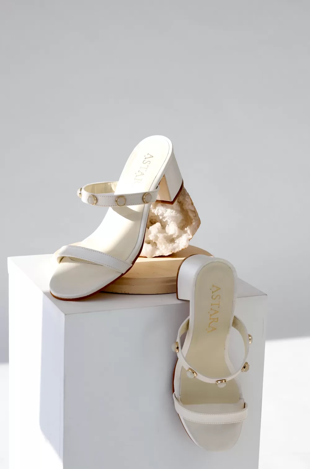 Woman Astara Shoes | Selene Moonstone Ivory Satin Sandal