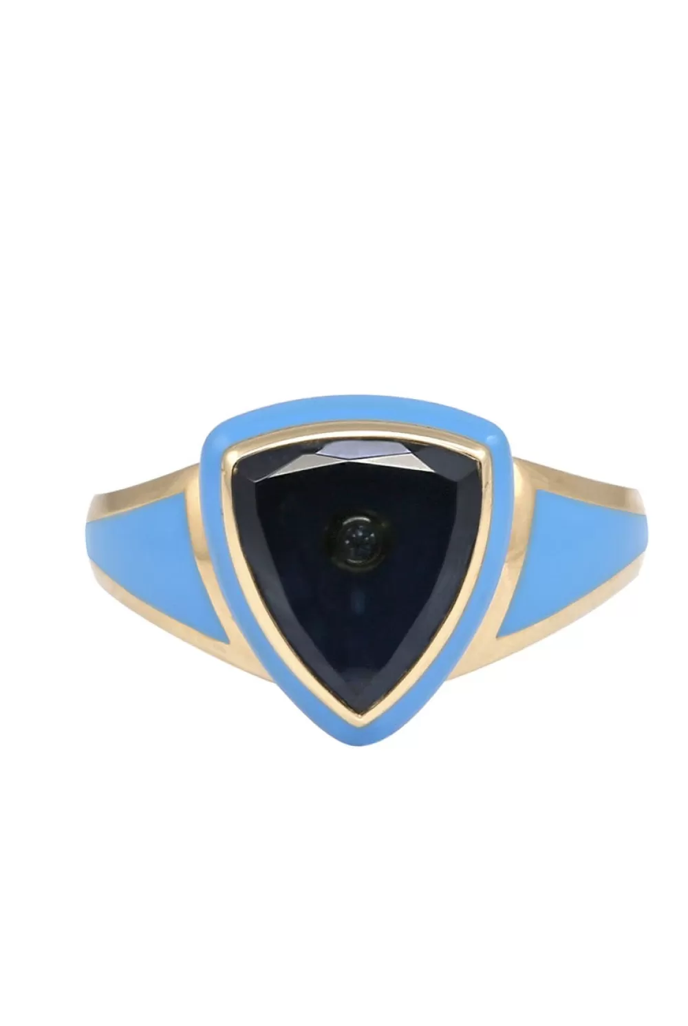 Woman Santo by Zani Fine Jewelry | Sky Blue Enamel With Blue Tourmaline And Diamond Shield Ring