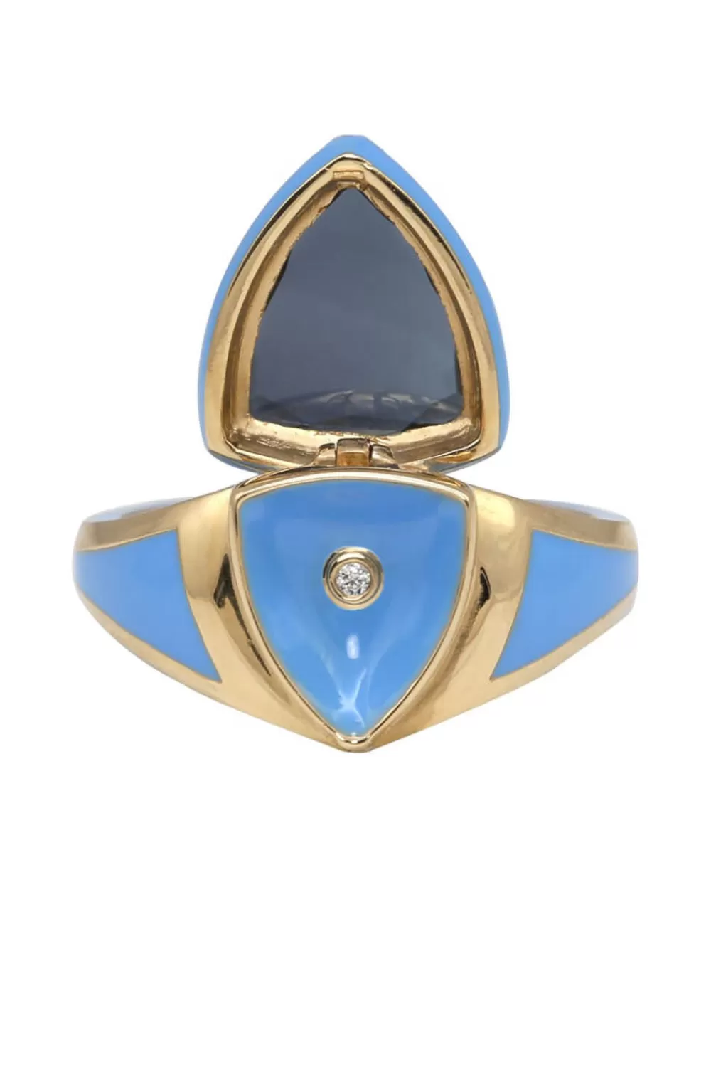 Woman Santo by Zani Fine Jewelry | Sky Blue Enamel With Blue Tourmaline And Diamond Shield Ring