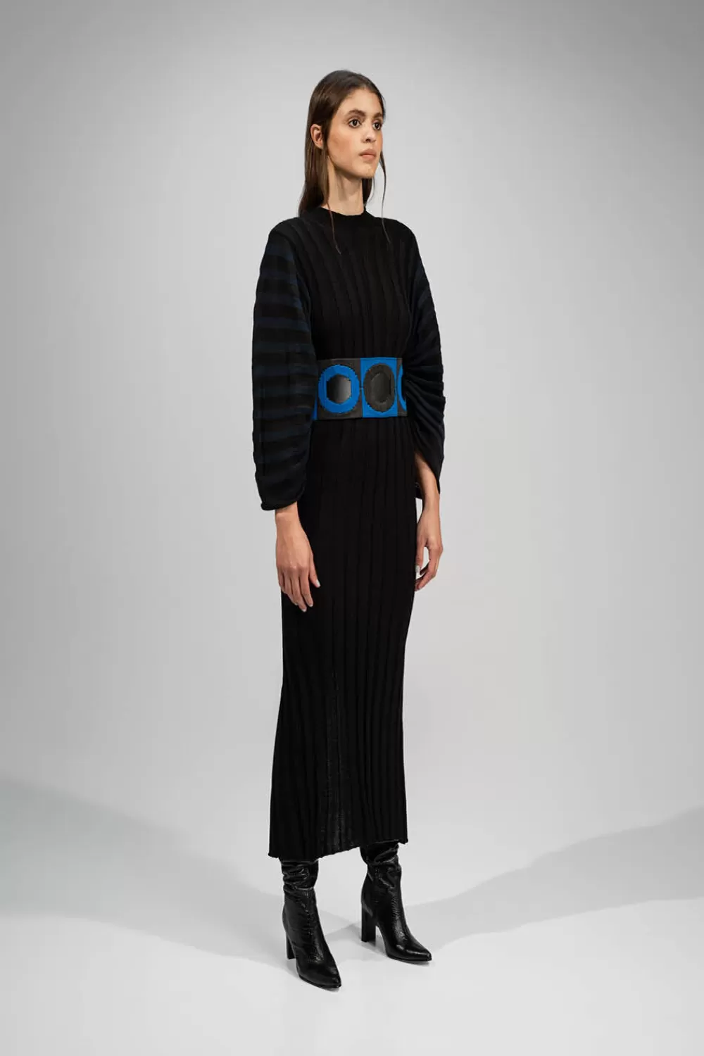 Woman Manuela Alvarez Dresses | Two Tone Knitted Ribbed Dress Black/Blue